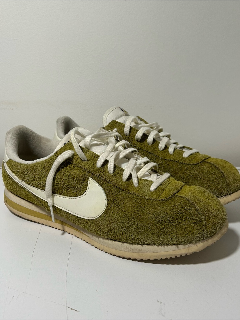 Nike Olive Green Suede Low-Top Sneakers with White Swoosh